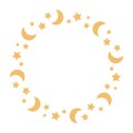 Frame garland with gold moons and stars. Isolated vector illustration. Royalty Free Stock Photo